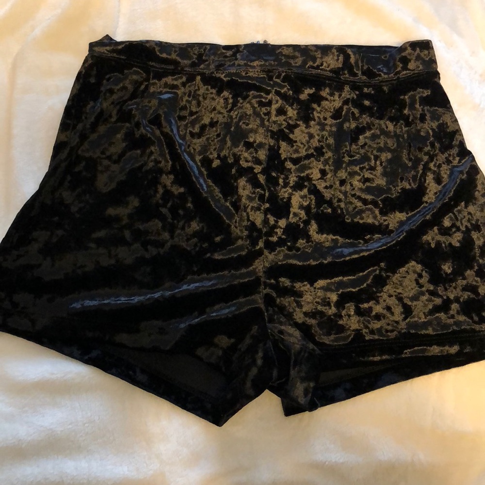 High waisted black, velour shorts